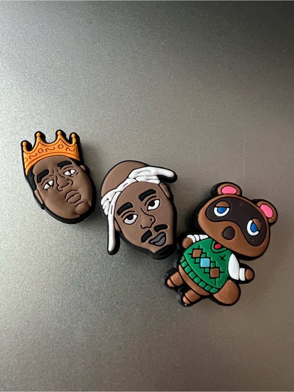Set of 3 Rubber Character Shoe Charms - Brown, Green, Orange
